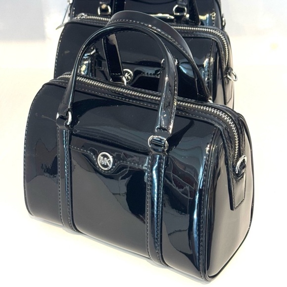 Michael Kors Jet Set Small Patent Duffel Crossbody Bag Black - Picture 5 of 7